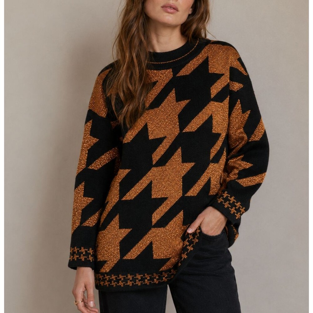 Vintage Dana Scott Sweater Tunic Womens Large Geometric Shimmer Oversized USA *